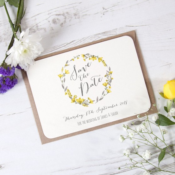 'Yellow Floral Watercolour' Save the Date Sample