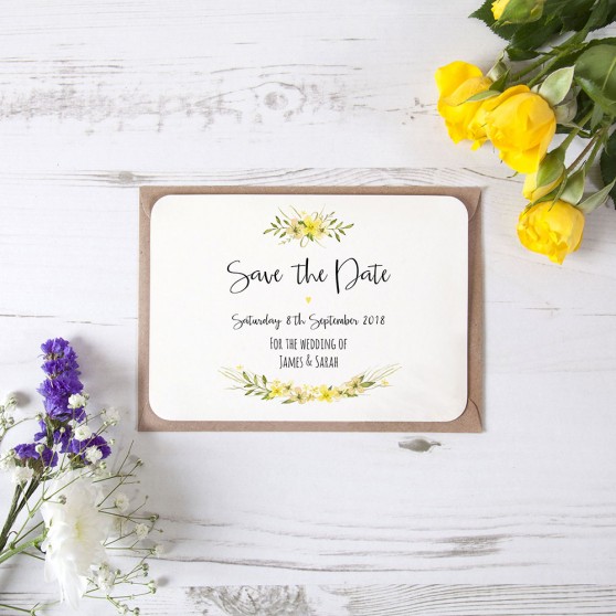 'Yellow Multi Floral Watercolour' Save the Date