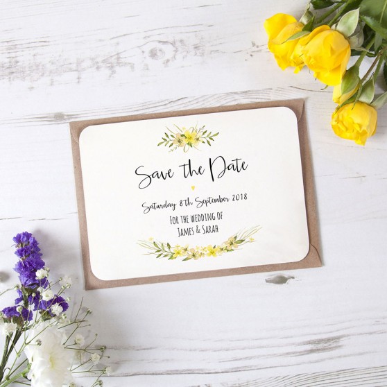 'Yellow Multi Floral Watercolour' Save the Date Sample