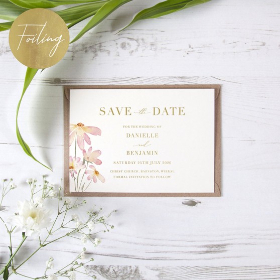 'Daisy Pink' Foil Save the Date