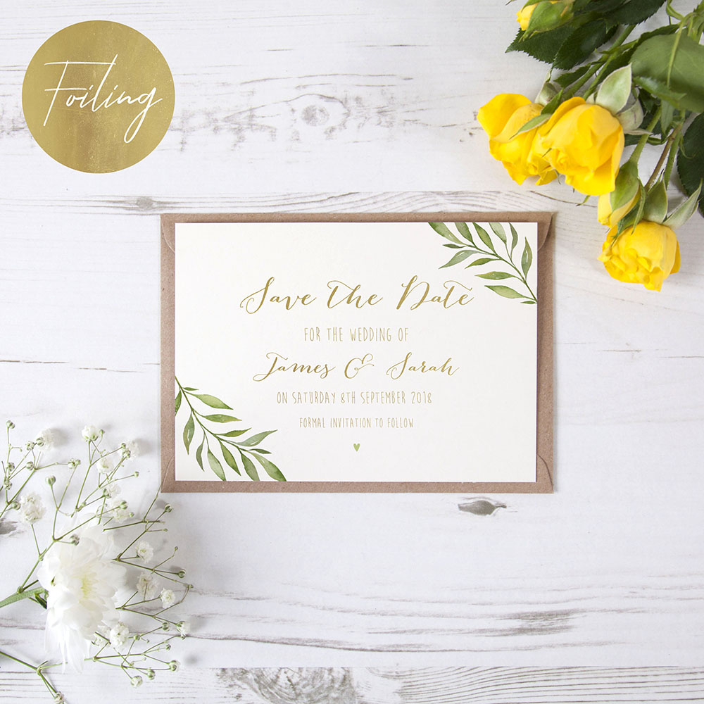 'Green Leaf' Foil Save the Date