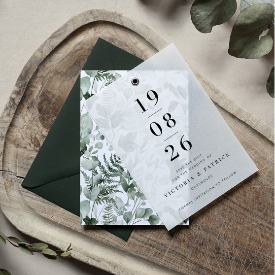 'Enchanting Eucalyptus EE02' Layered Vellum Save the Date