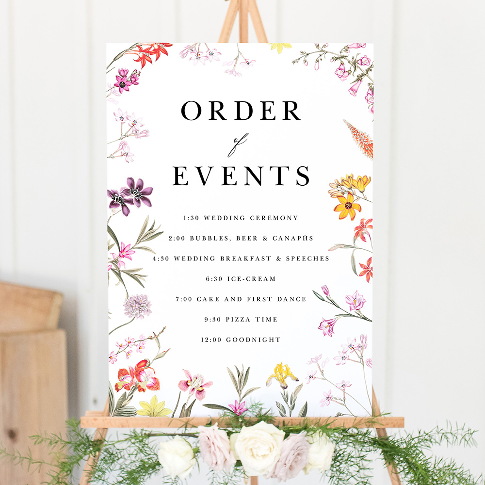 'Wild Botanical' Wedding Order of Events Sign A2/A1
