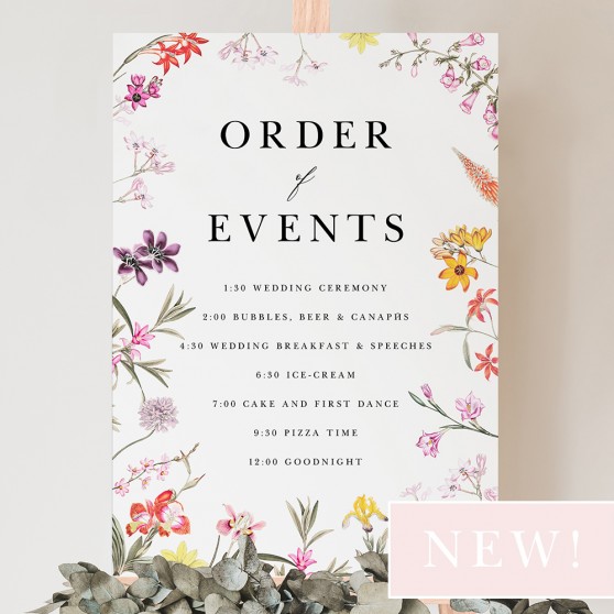 'Wild Botanical' Wedding Order of Events Sign A2/A1