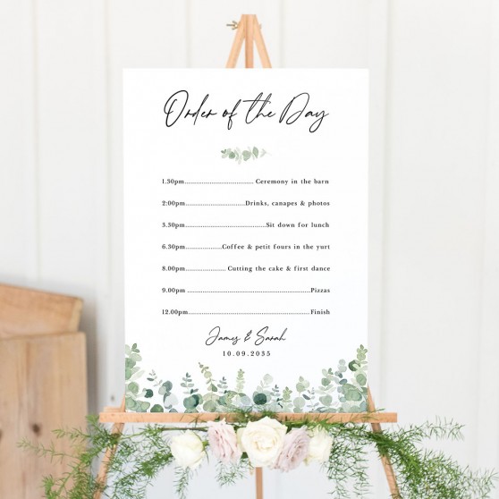 'Classic Eucalyptus' Wedding Order of Events Sign A2/A1