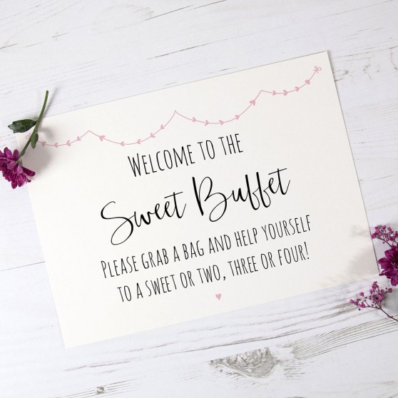 'Pink Heart Bunting' Sweet Buffet Sign