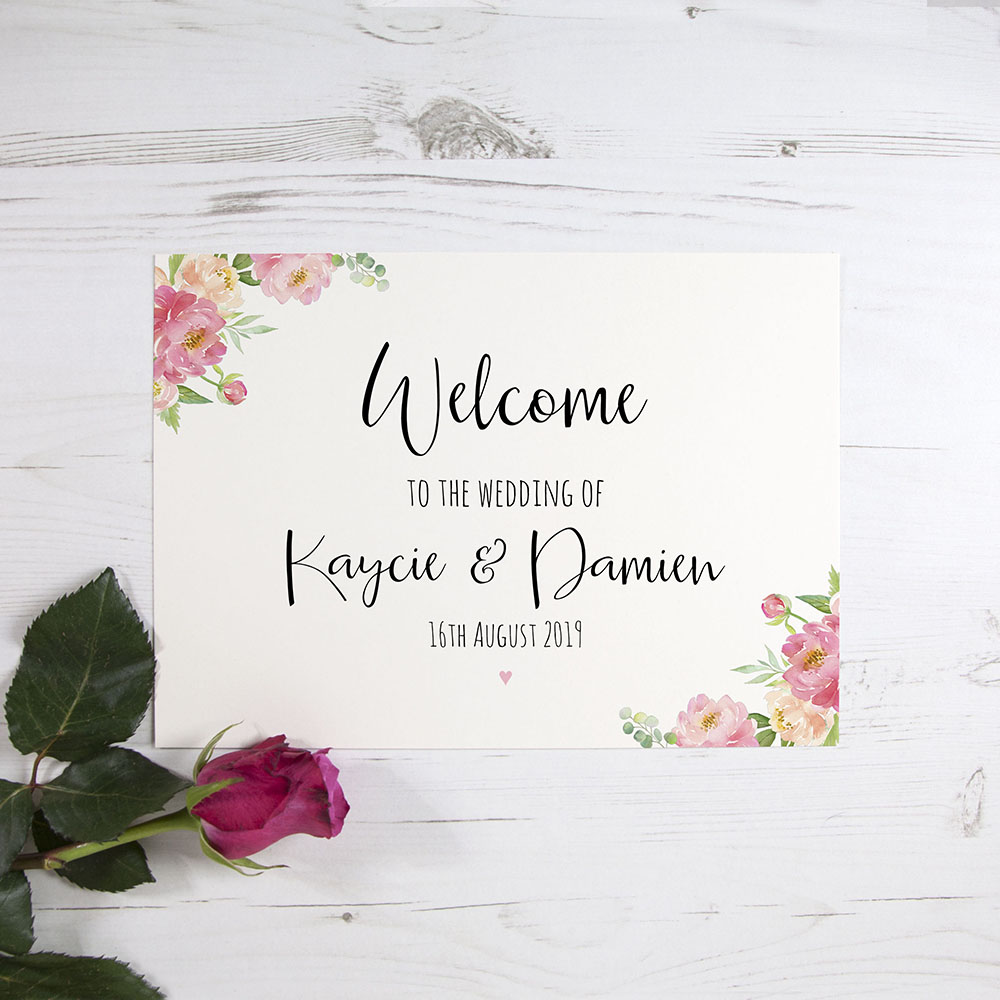 'Peony' Welcome Sign - A5/A4/A3