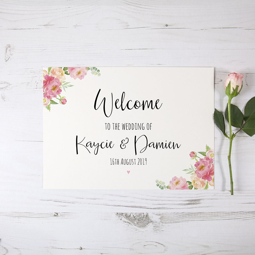 'Peony' Welcome Sign - A5/A4/A3