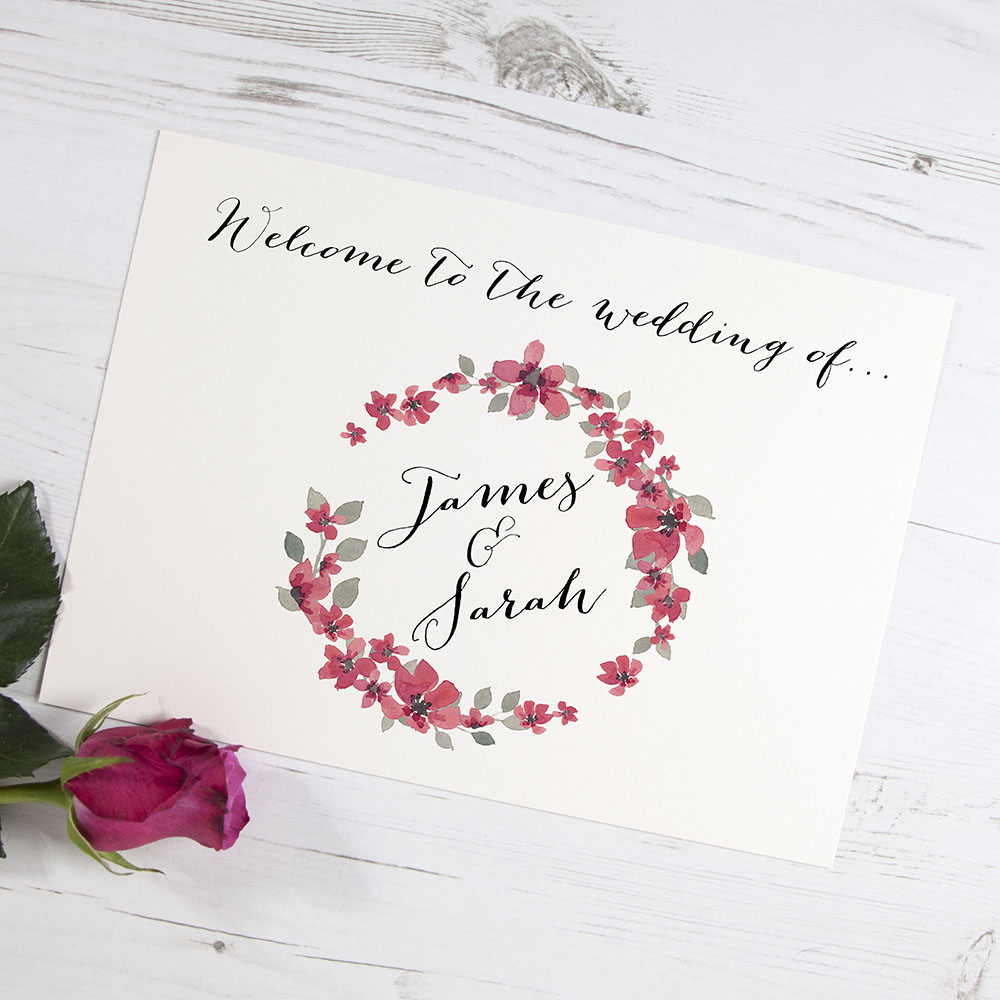 'Red Floral Watercolour' Welcome Sign - A5/A4/A3