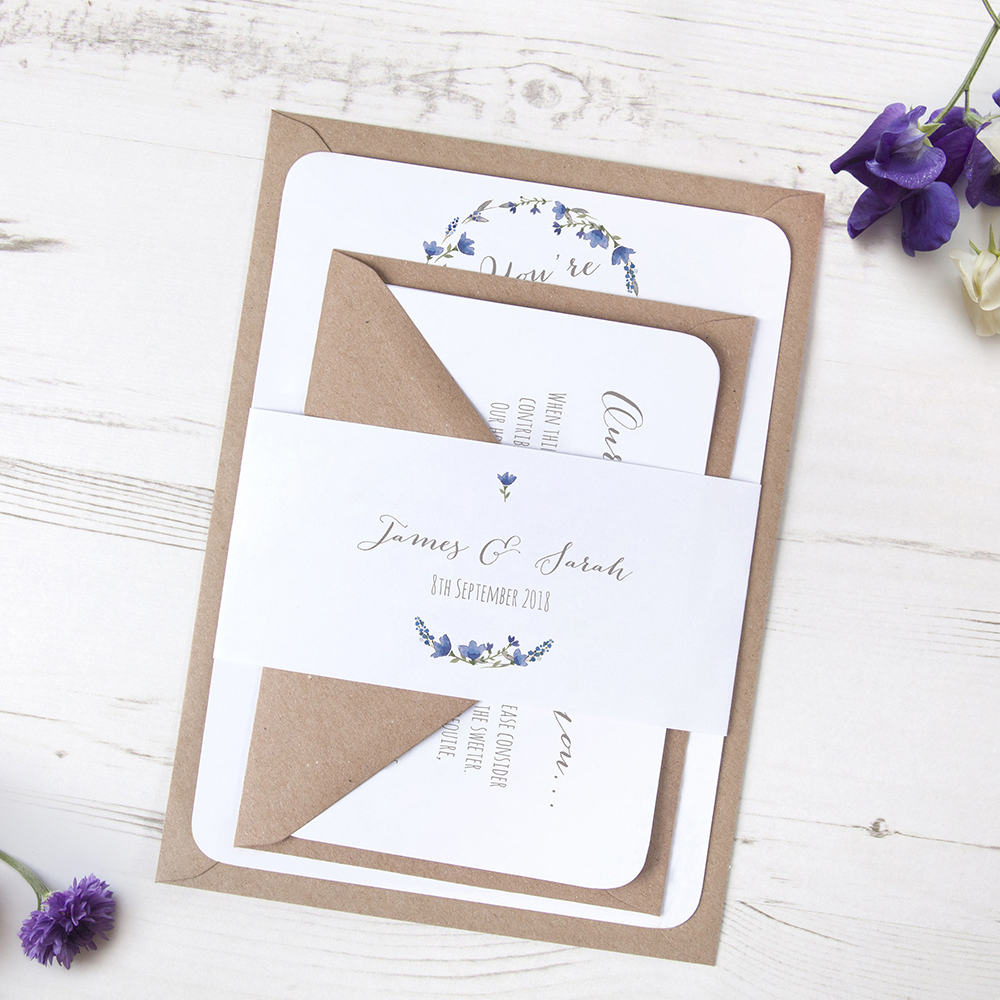 'Blue Floral Watercolour' Sleeve Invite