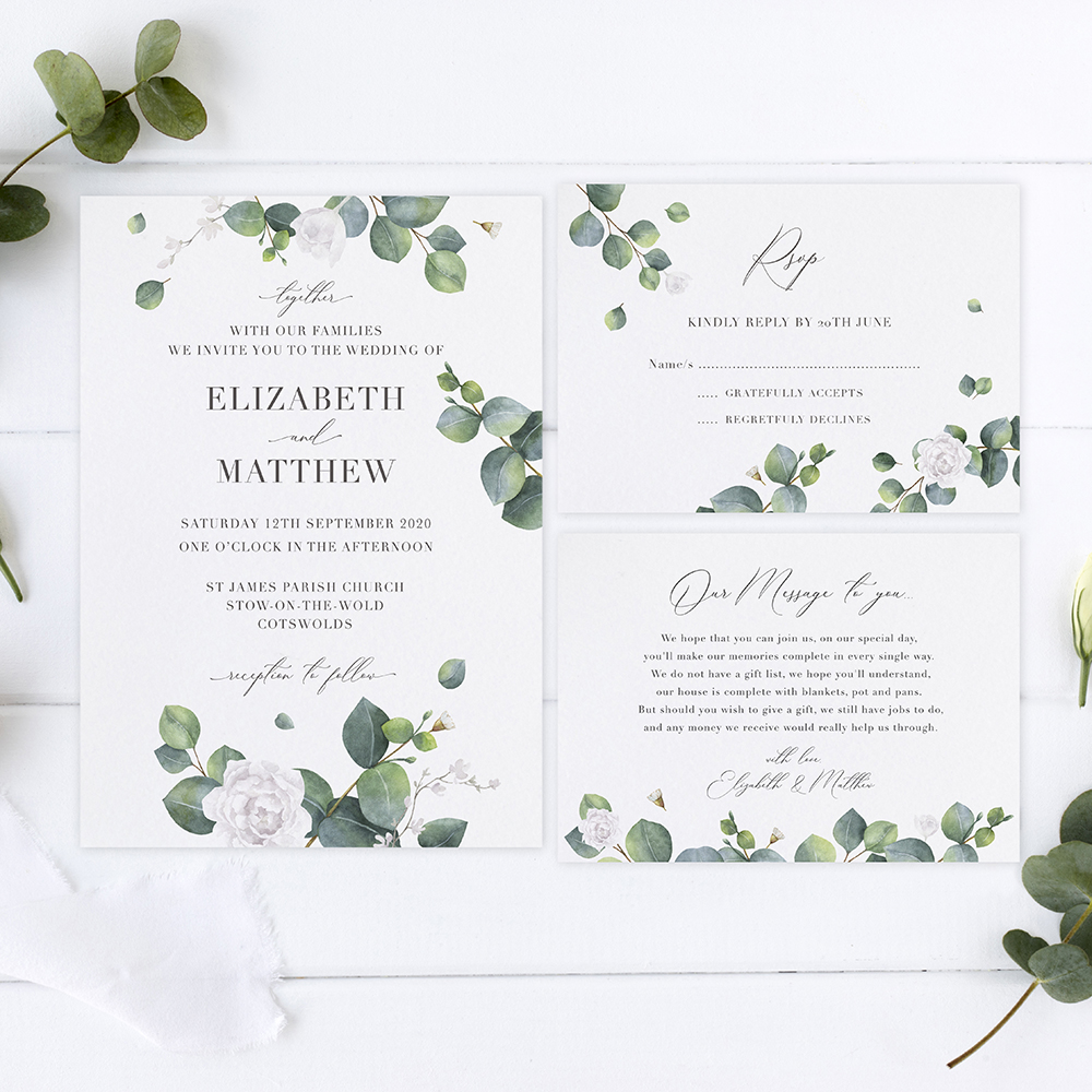 'Eucalyptus White' Sleeve Invite Sample