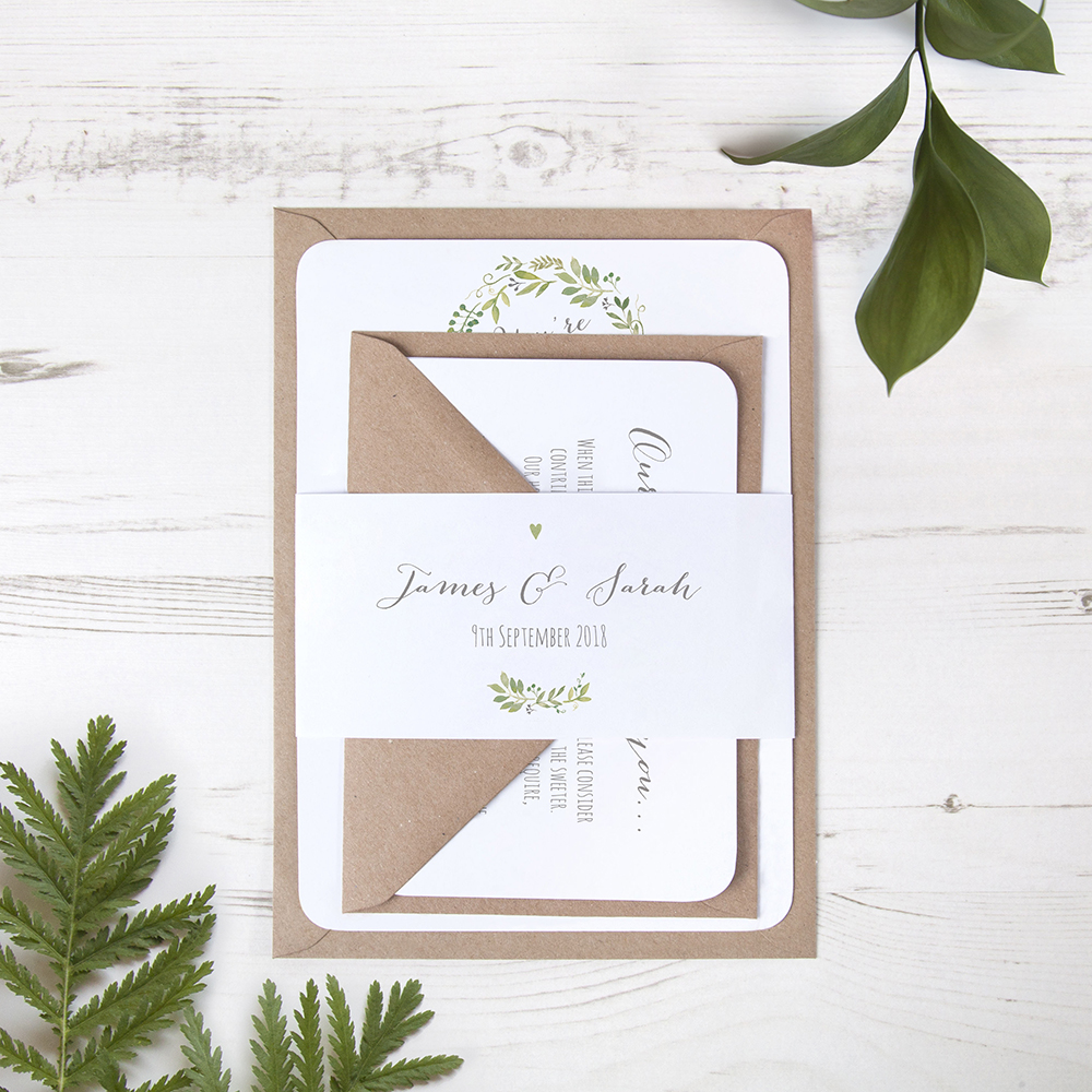 'Green Floral Watercolour' Sleeve Invite