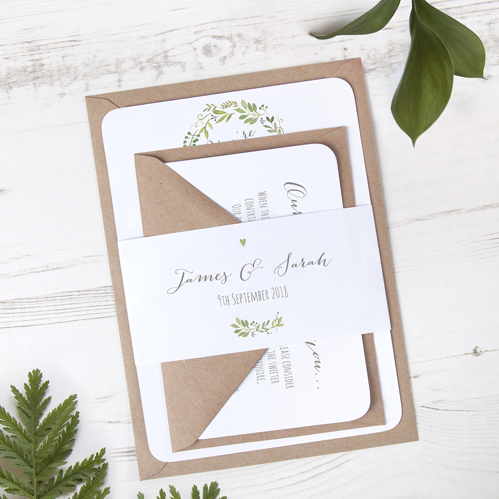 'Green Floral Watercolour' Sleeve Invite