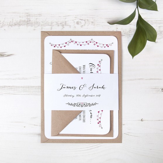 'Pink Flag Bunting' Sleeve Invite