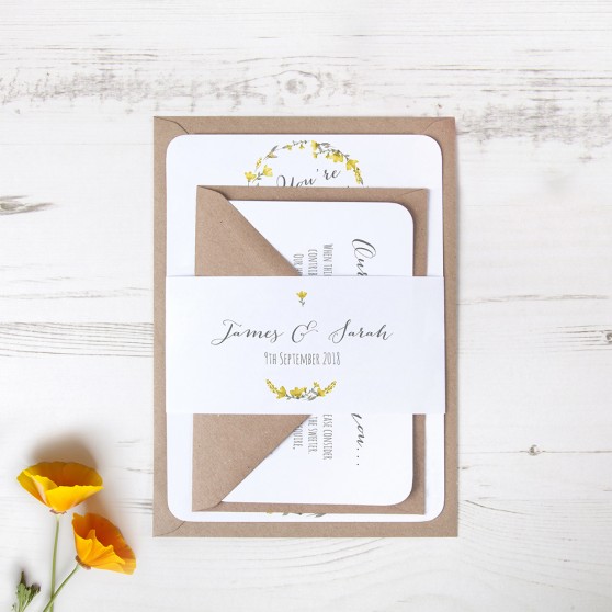 'Yellow Floral Watercolour' Sleeve Invite Sample