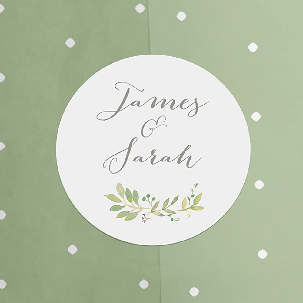 'Green Floral Watercolour' Hole-punched Wedding Invitation