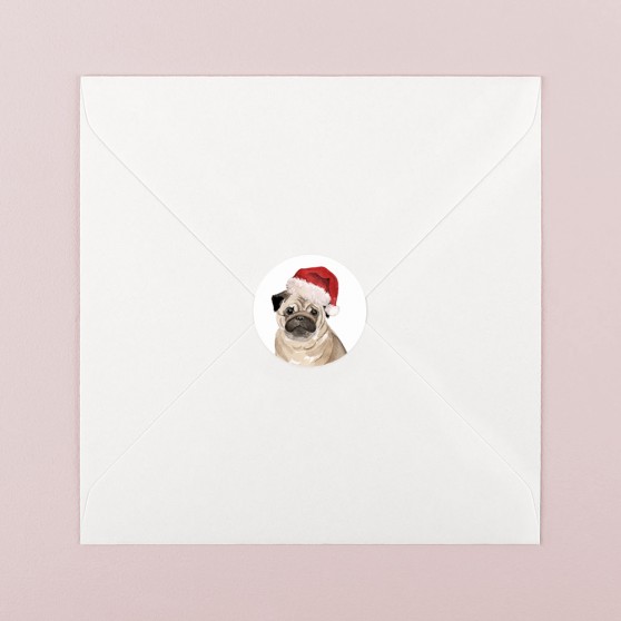 Pack of 'Pug Santa Hat' Stickers