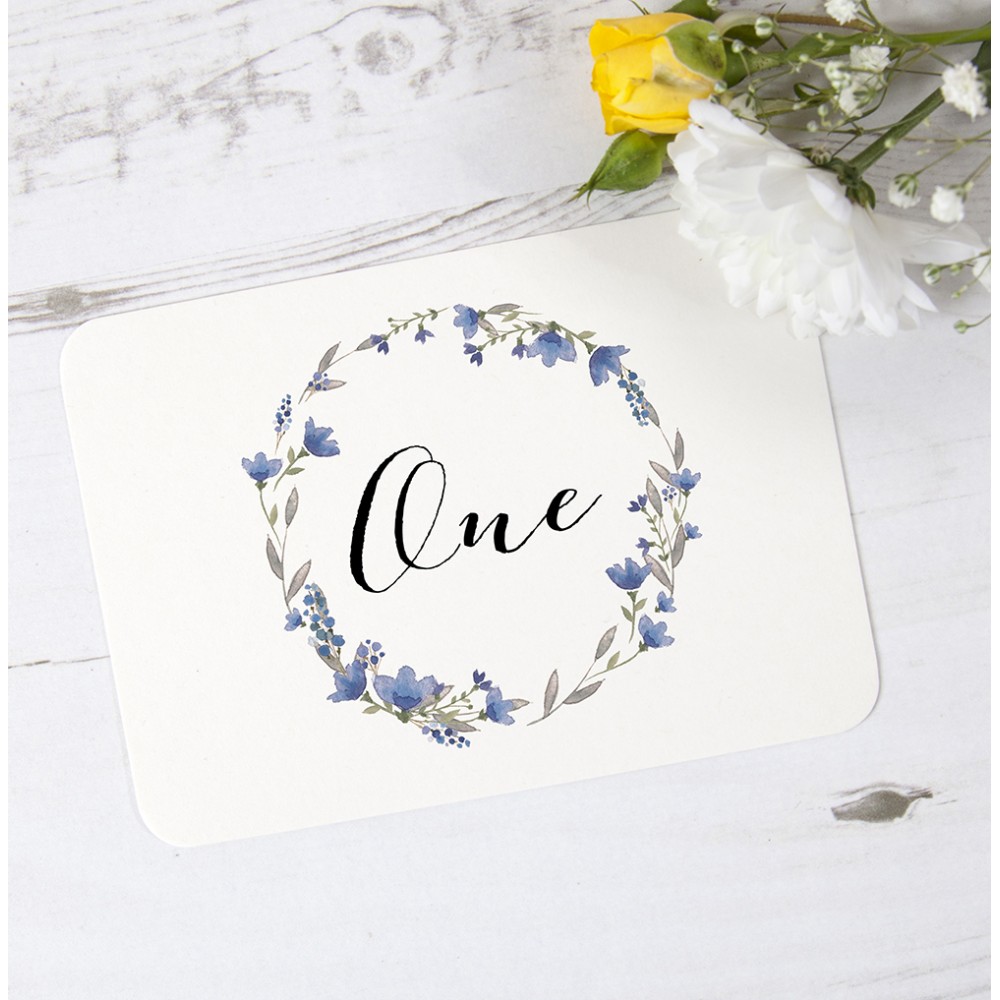 'Blue Floral Watercolour' Table Name/Number