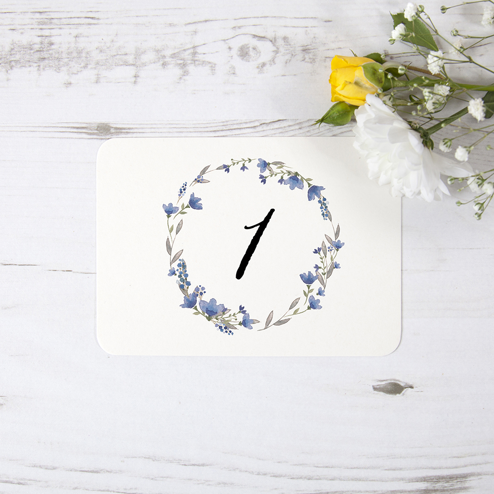 'Blue Floral Watercolour' Table Name/Number