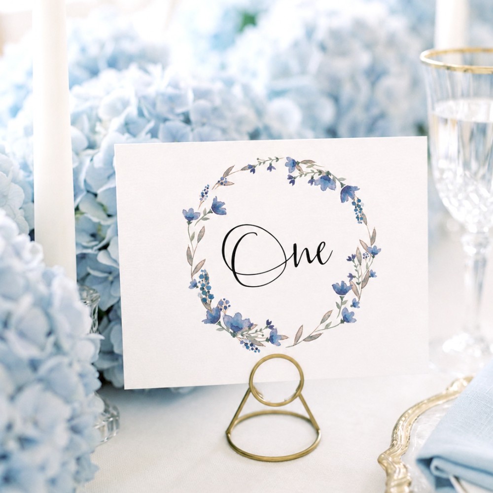 'Blue Floral Watercolour' Table Name/Number
