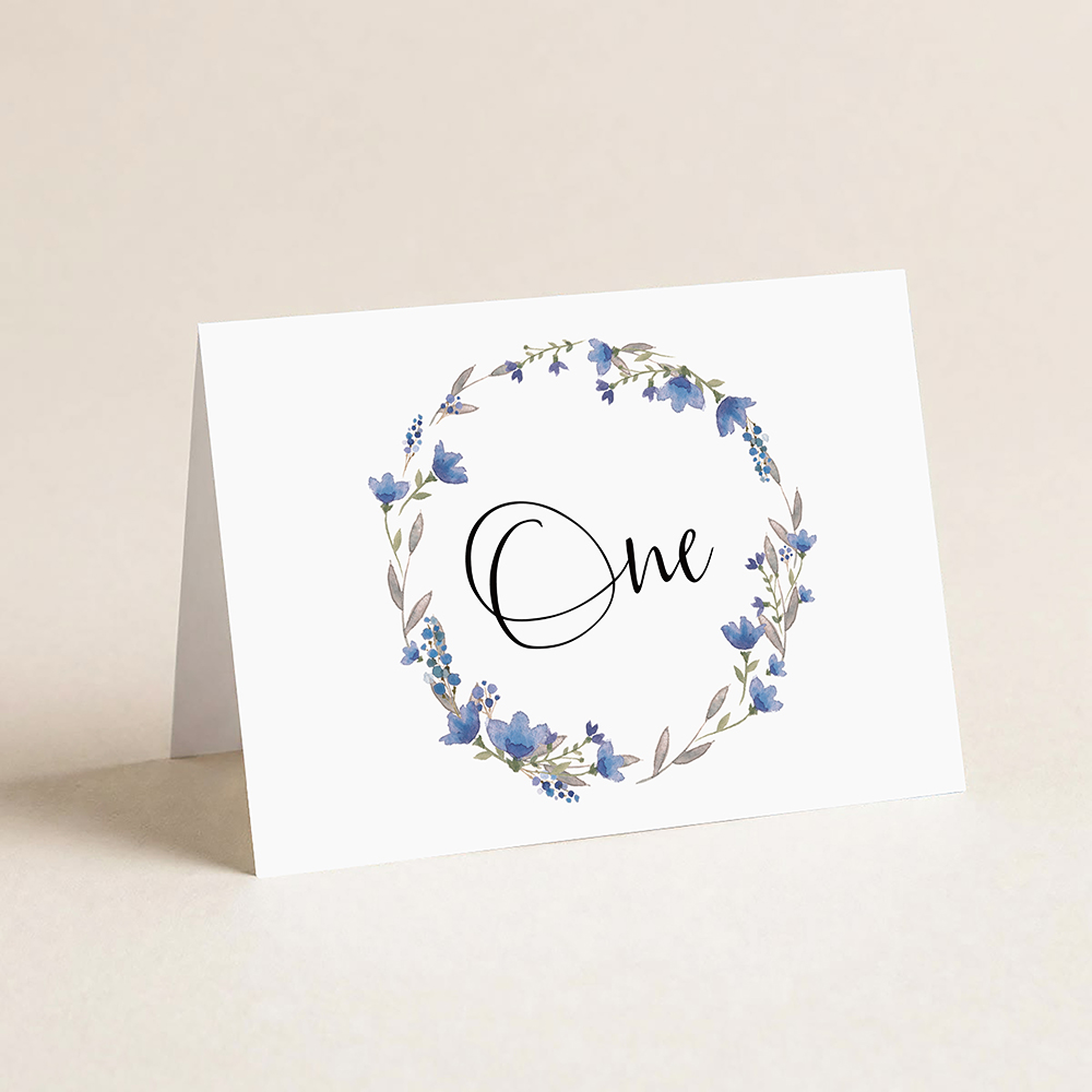 'Blue Floral Watercolour' Table Name/Number