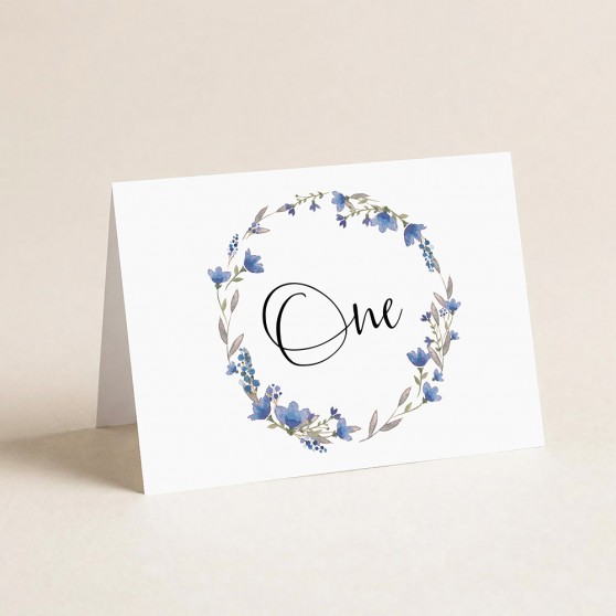 'Blue Floral Watercolour' Table Name/Number