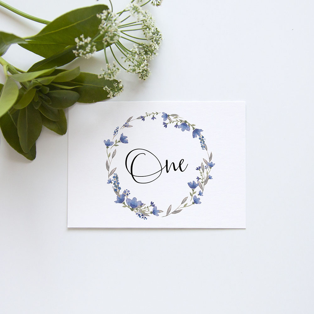 'Blue Floral Watercolour' Table Name/Number