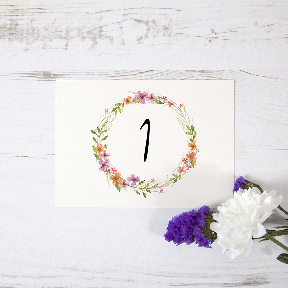'Multi Floral Watercolour' Table Name/Number