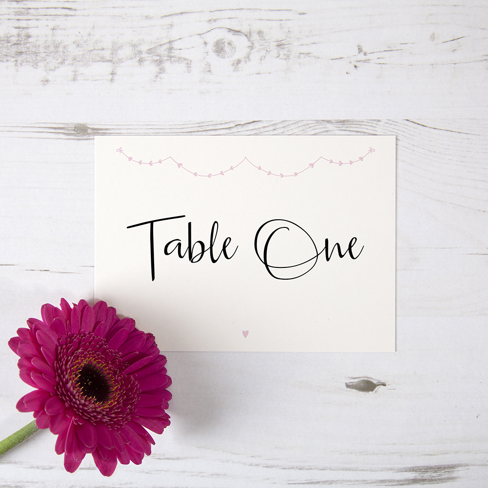 'Pink Heart Bunting' Table Name/Number