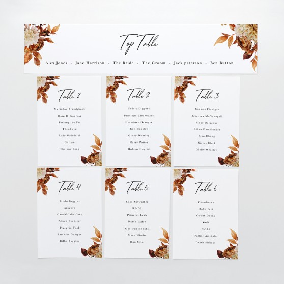 'Autumn Garden AG12' Table Plan Card Sample