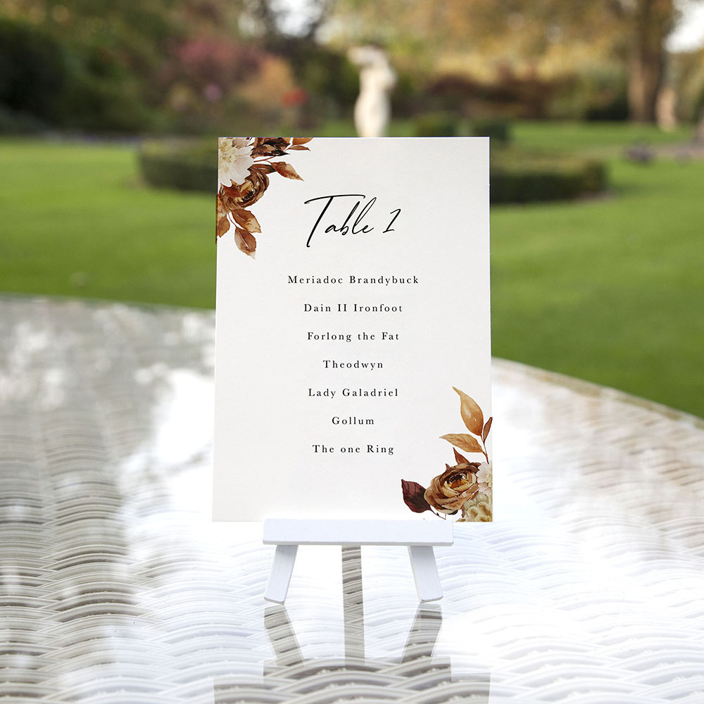 'Autumn Garden AG12' Table Plan Cards