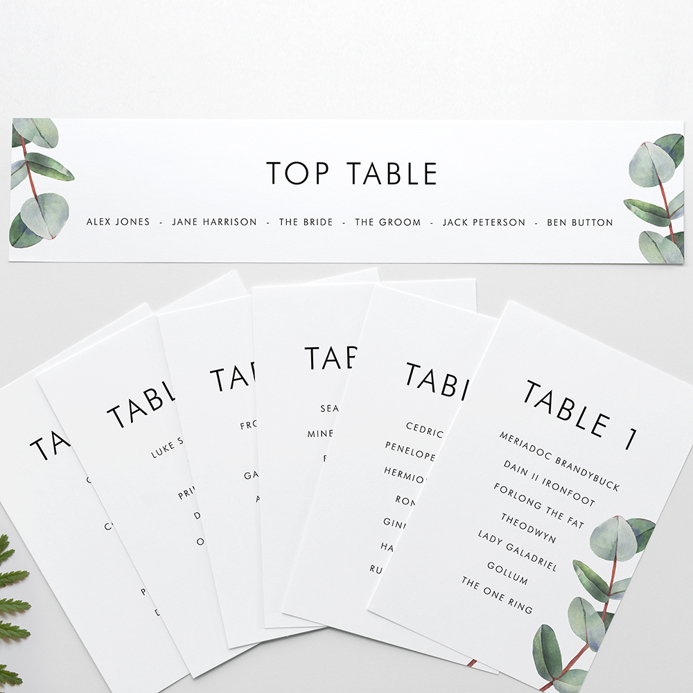 'Campagna Eucalyptus CP02' Table Plan Cards