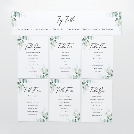 'Dreamy Eucalyptus' Table Plan Card Sample