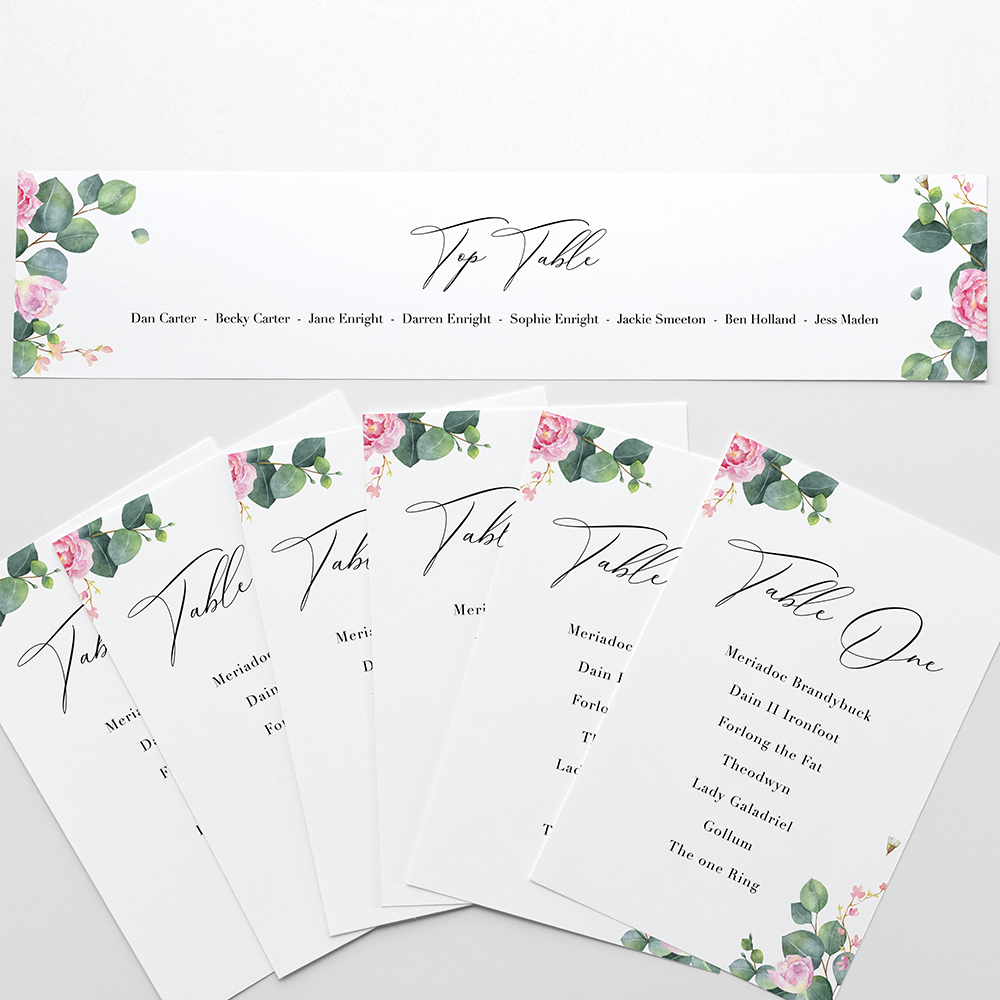 'Eucalyptus Blush' Table Plan Cards