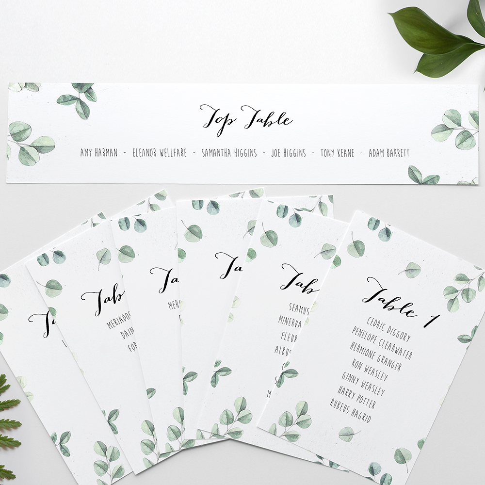 'Eucalyptus' Table Plan Cards