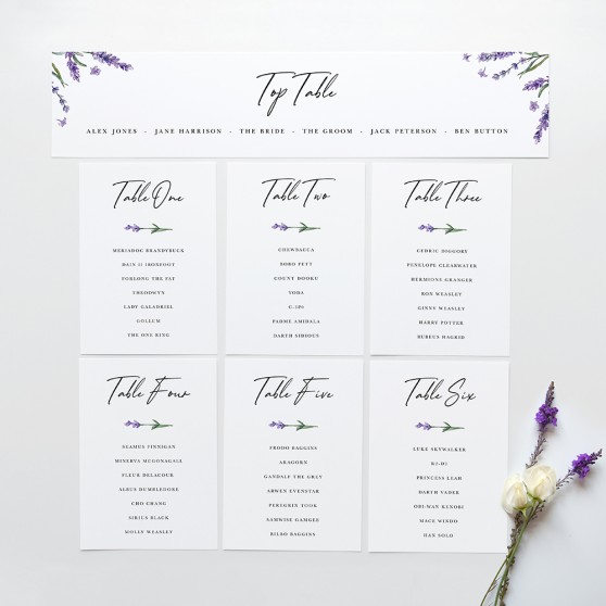 'Lavender' Table Plan Cards
