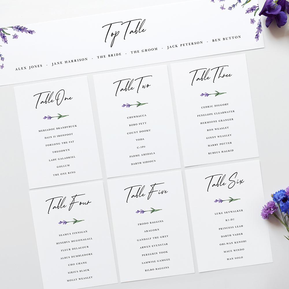 'Lavender' Table Plan Card Sample