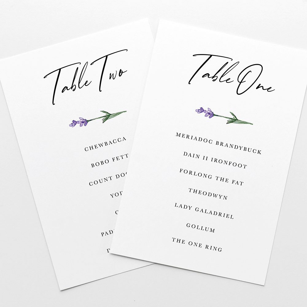 'Lavender' Table Plan Card Sample