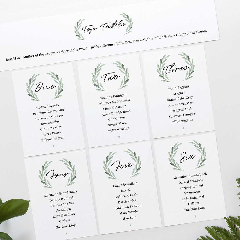 'Olive' Table Plan Cards