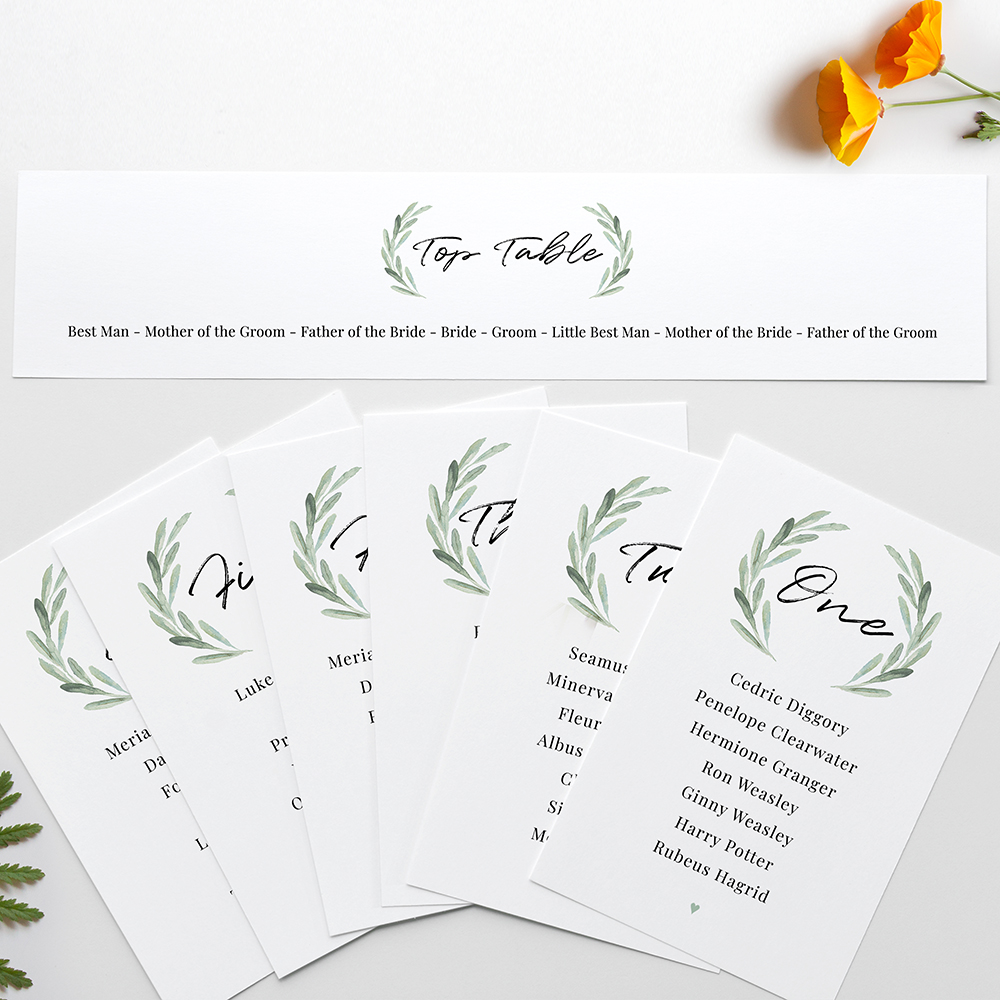 'Olive' Table Plan Card Sample