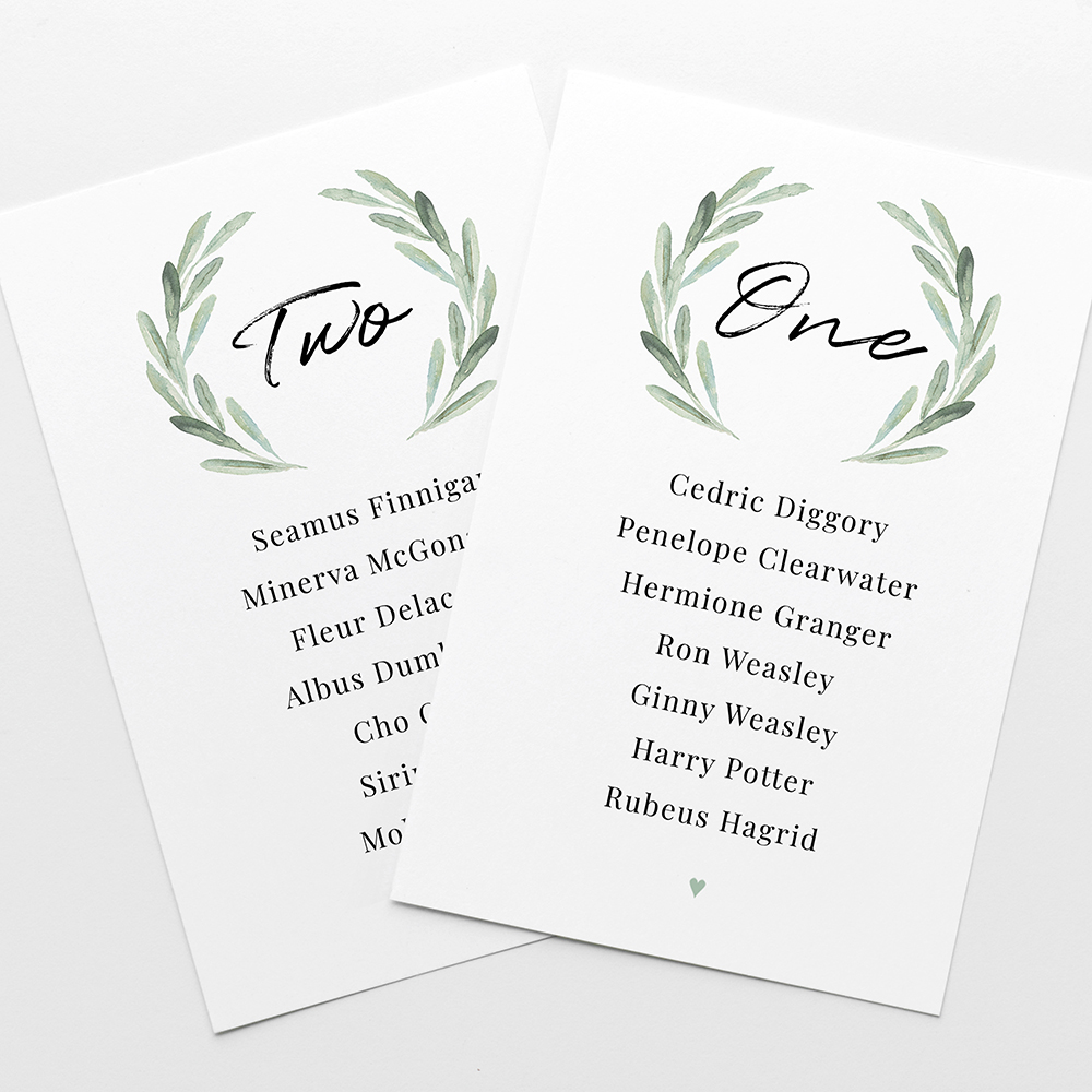 'Olive' Table Plan Card Sample