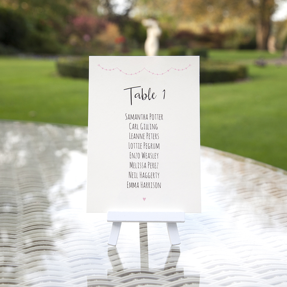 'Pink Heart Bunting' Table Plan Cards