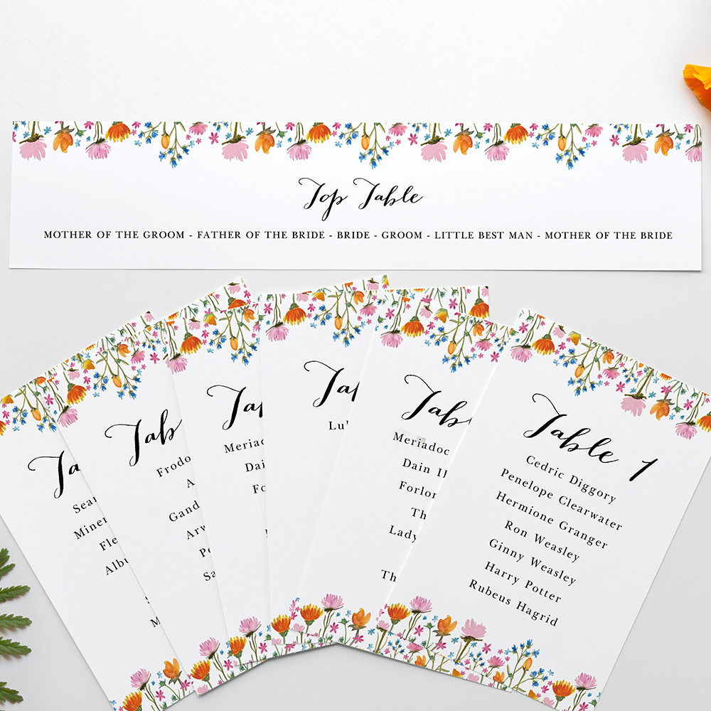 'Wild Floral' Table Plan Card Sample
