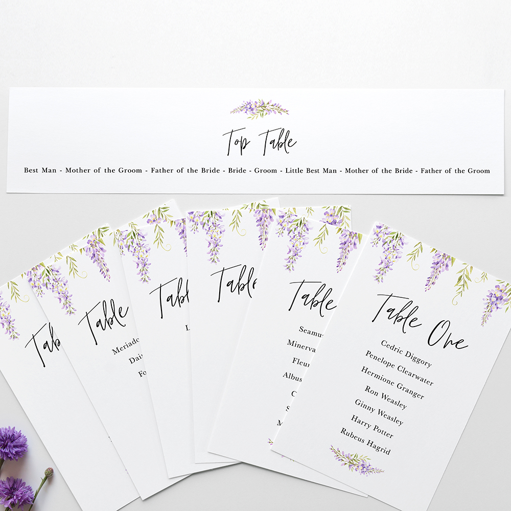 'Wisteria' Table Plan Cards