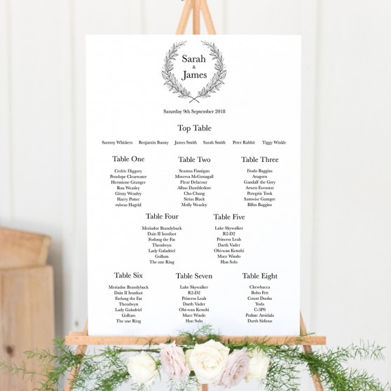 'Alice' Small A3 Table Plan