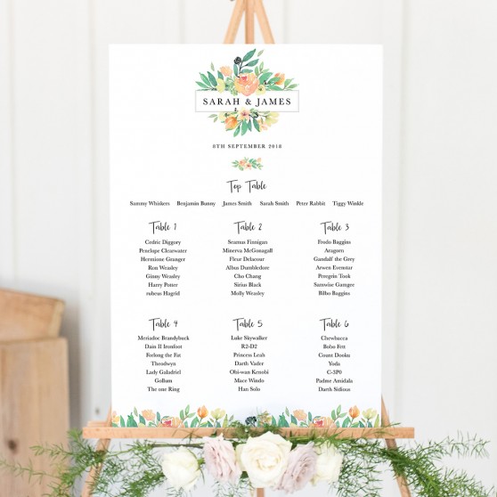 'Bella' Small A3 Table Plan