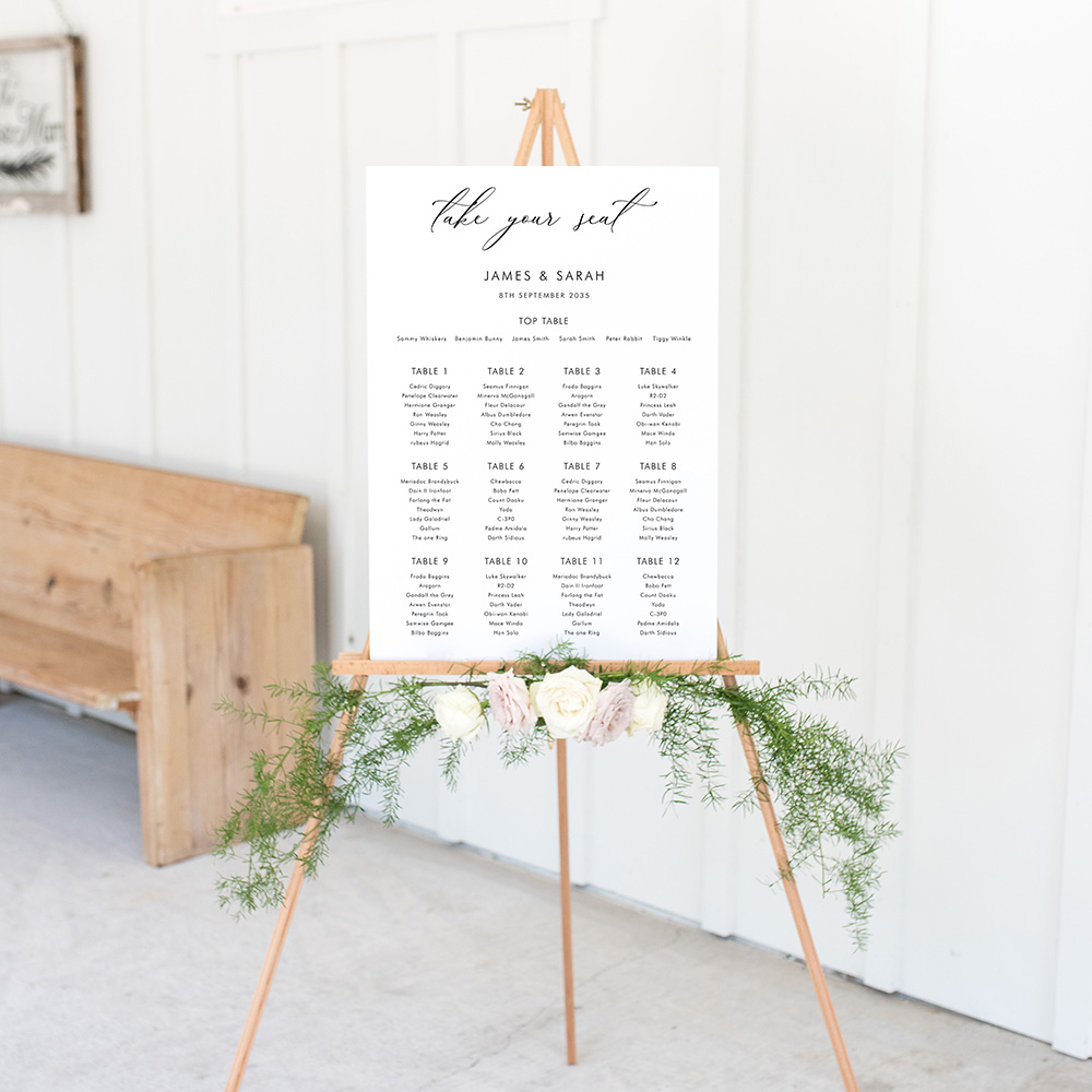 'Calligraphy 1' Large White Table Plan A2/A1