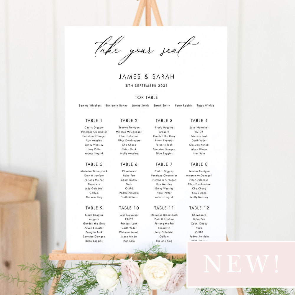 'Calligraphy 1' Large White Table Plan A2/A1