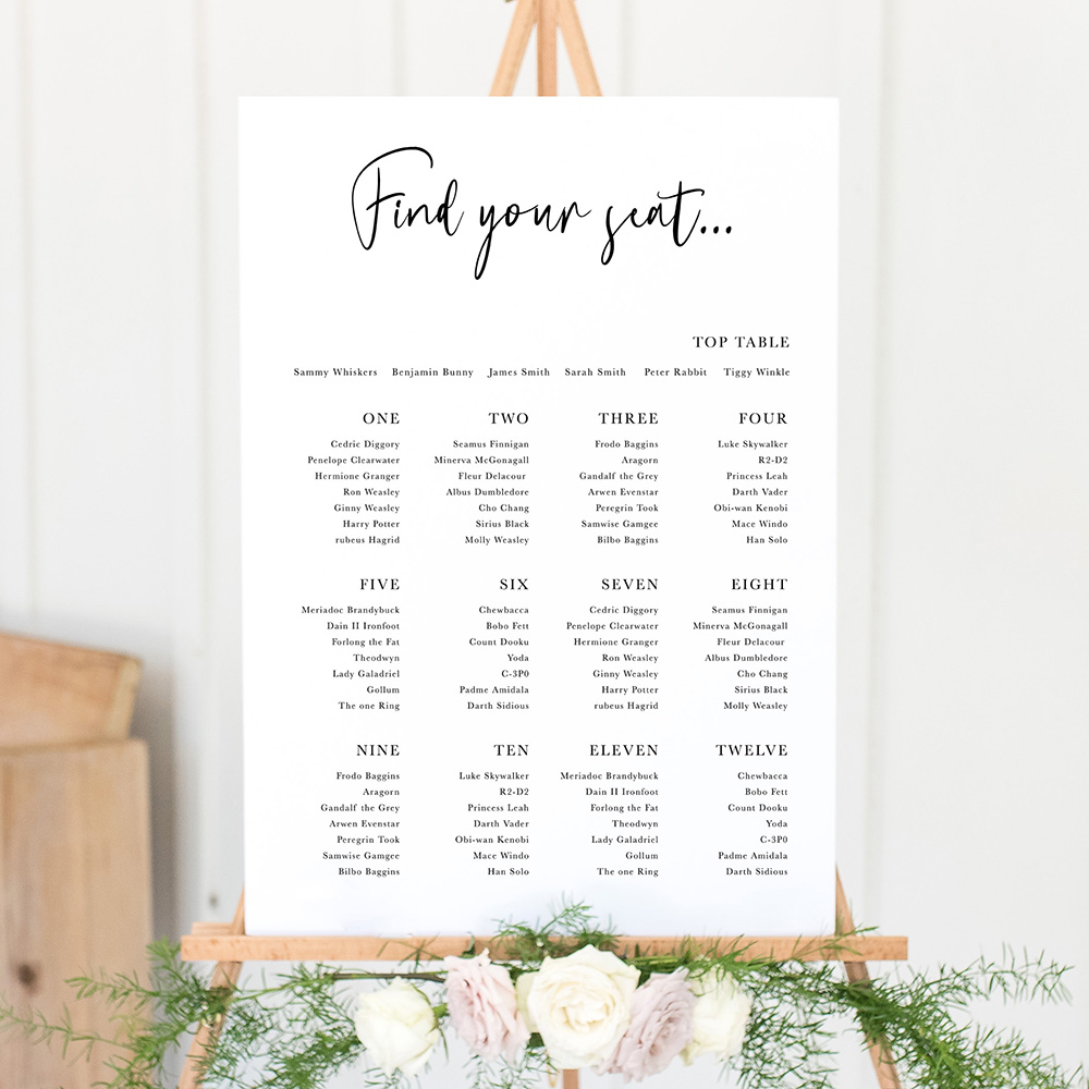 'Calligraphy 2' Large White Table Plan A2/A1