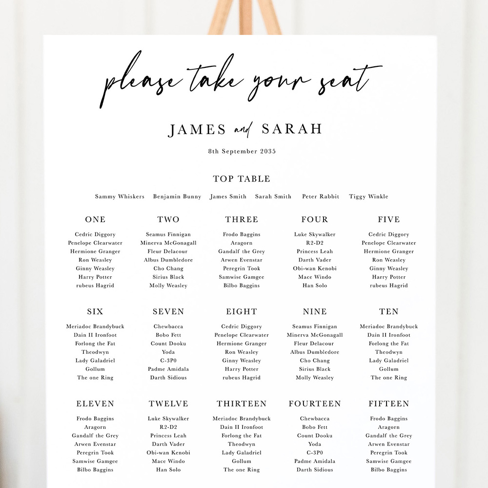 'Calligraphy 3' Large White Table Plan A2/A1